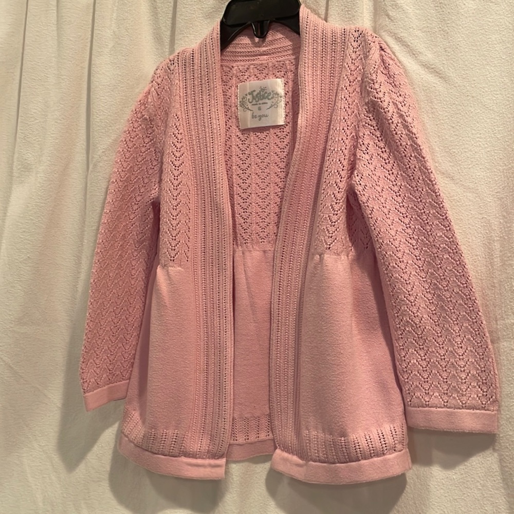 Justice be you Girls Light Pink Shawl Collar Open Cardigan